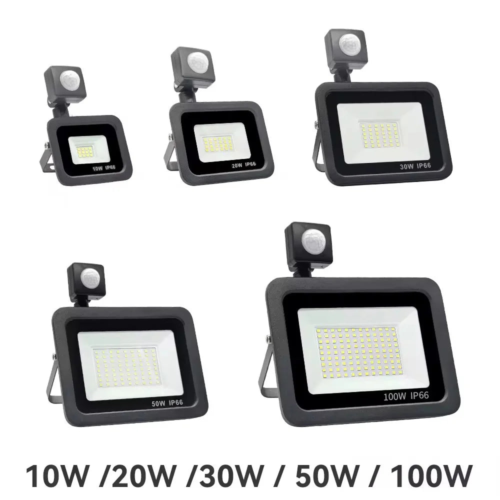 Holofote Led Com Sensor De Movimento Pir, Holofote Led Para Ambientes Externos, 10W 20W 30W 50W 100W Ip66, À Prova D'Água, Iluminação De Jardim Ao Ar Livre, Luz De Rua