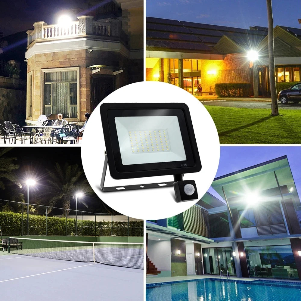 Holofote Led Com Sensor De Movimento Pir, Holofote Led Para Ambientes Externos, 10W 20W 30W 50W 100W Ip66, À Prova D'Água, Iluminação De Jardim Ao Ar Livre, Luz De Rua