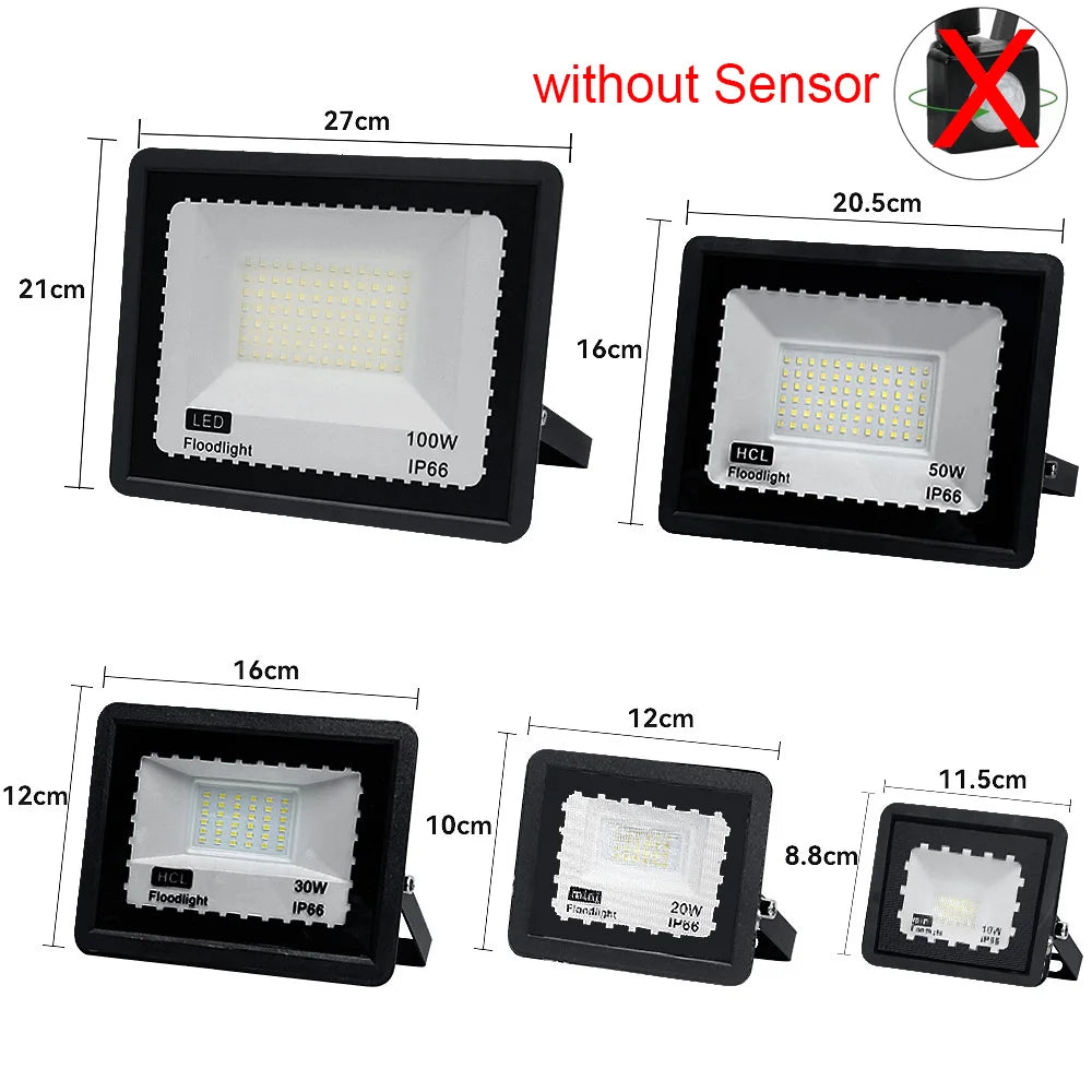 Holofote Led Com Sensor De Movimento Pir, Holofote Led Para Ambientes Externos, 10W 20W 30W 50W 100W Ip66, À Prova D'Água, Iluminação De Jardim Ao Ar Livre, Luz De Rua